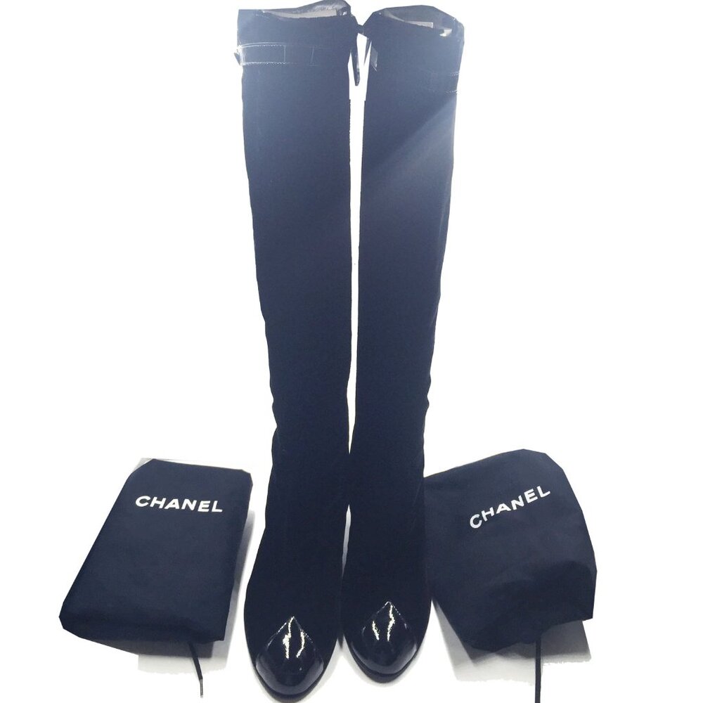 Chanel Brand New Black Velvet Boots - Picture 2 of 5